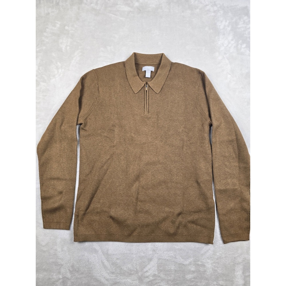 Hickey‎ Freeman Sweater Polo Mens M Tan Quarter Zip Stretch Long Sleeve
